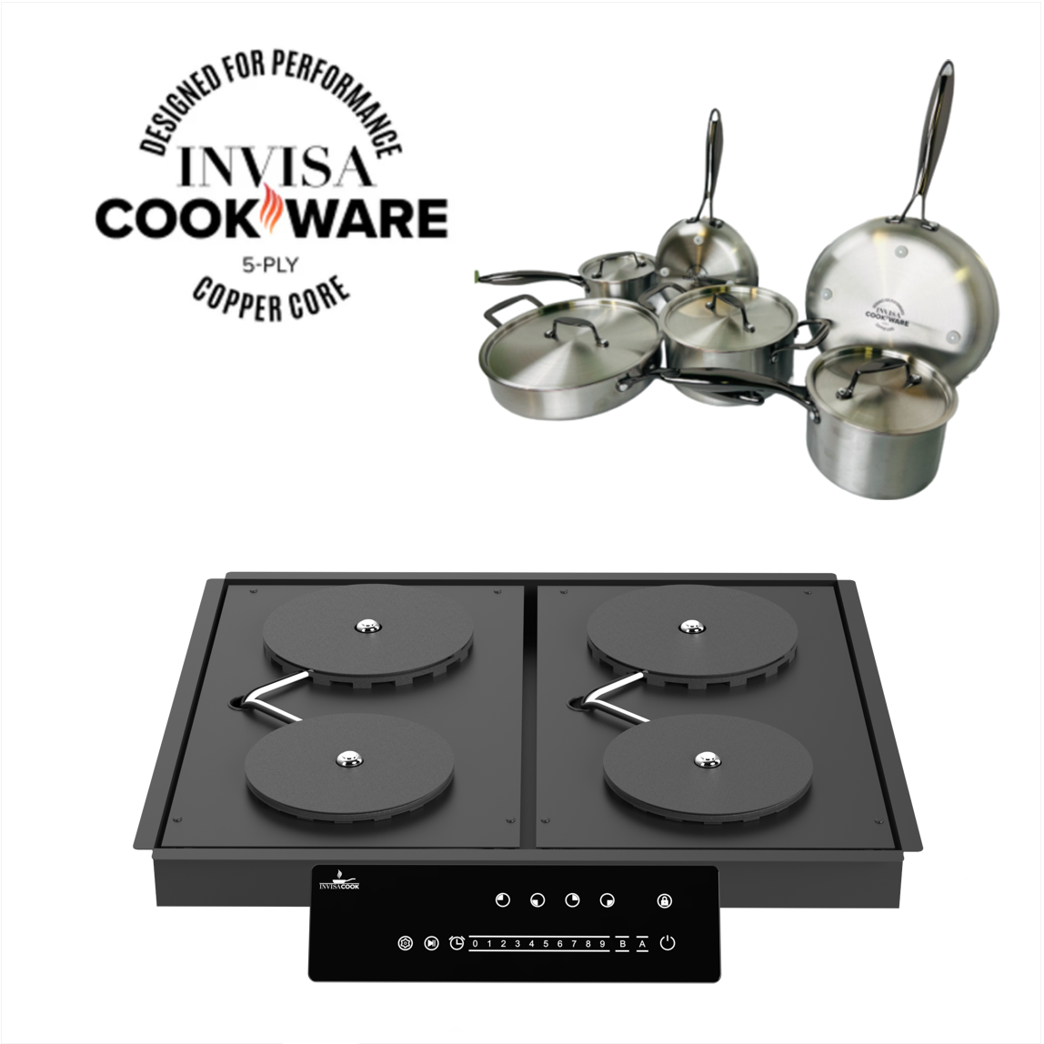 Invisacook 4-Burner 220V – Seamless Countertop Induction Cooktop