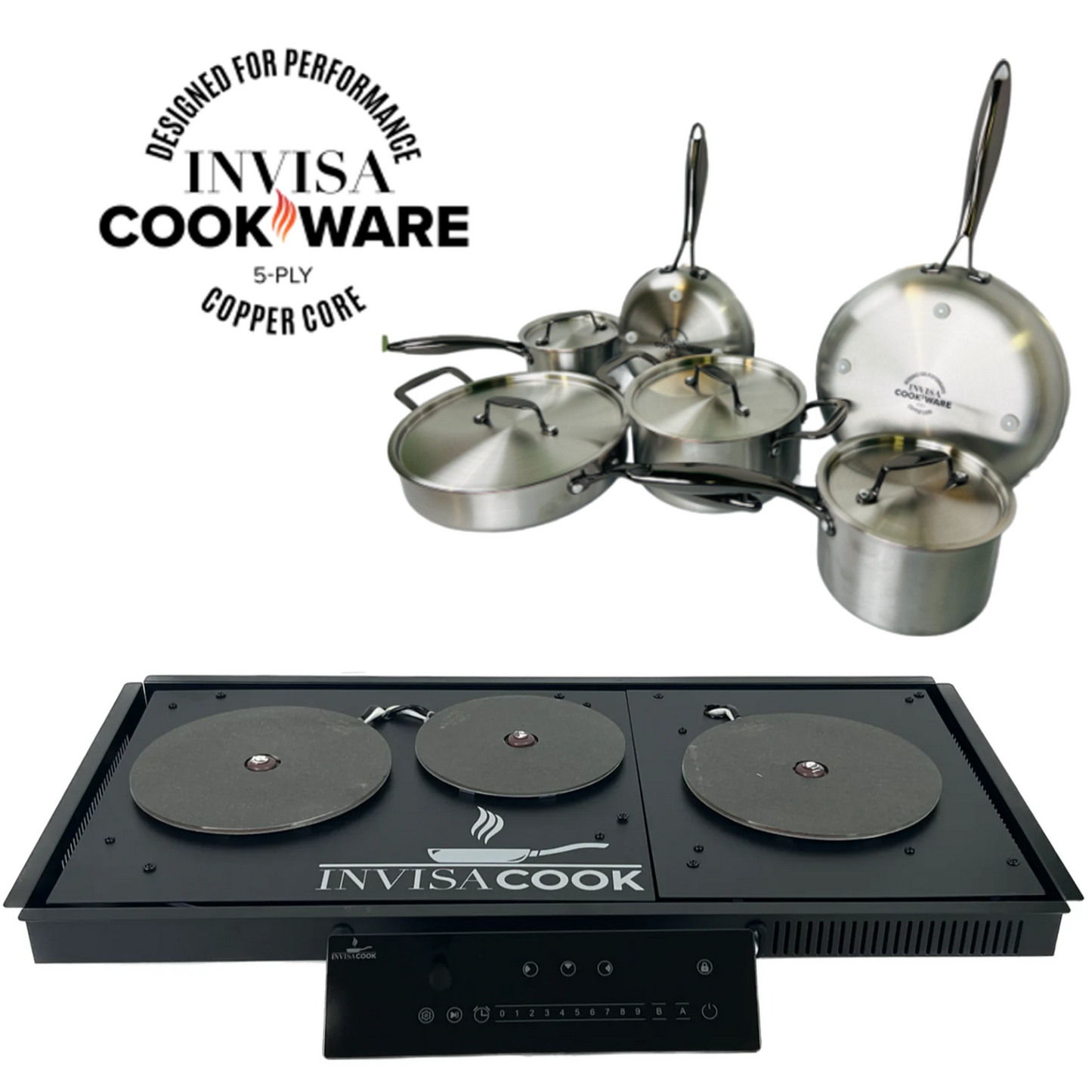 Invisacook 3 Burner 220 V + 10 Piece Pan Set