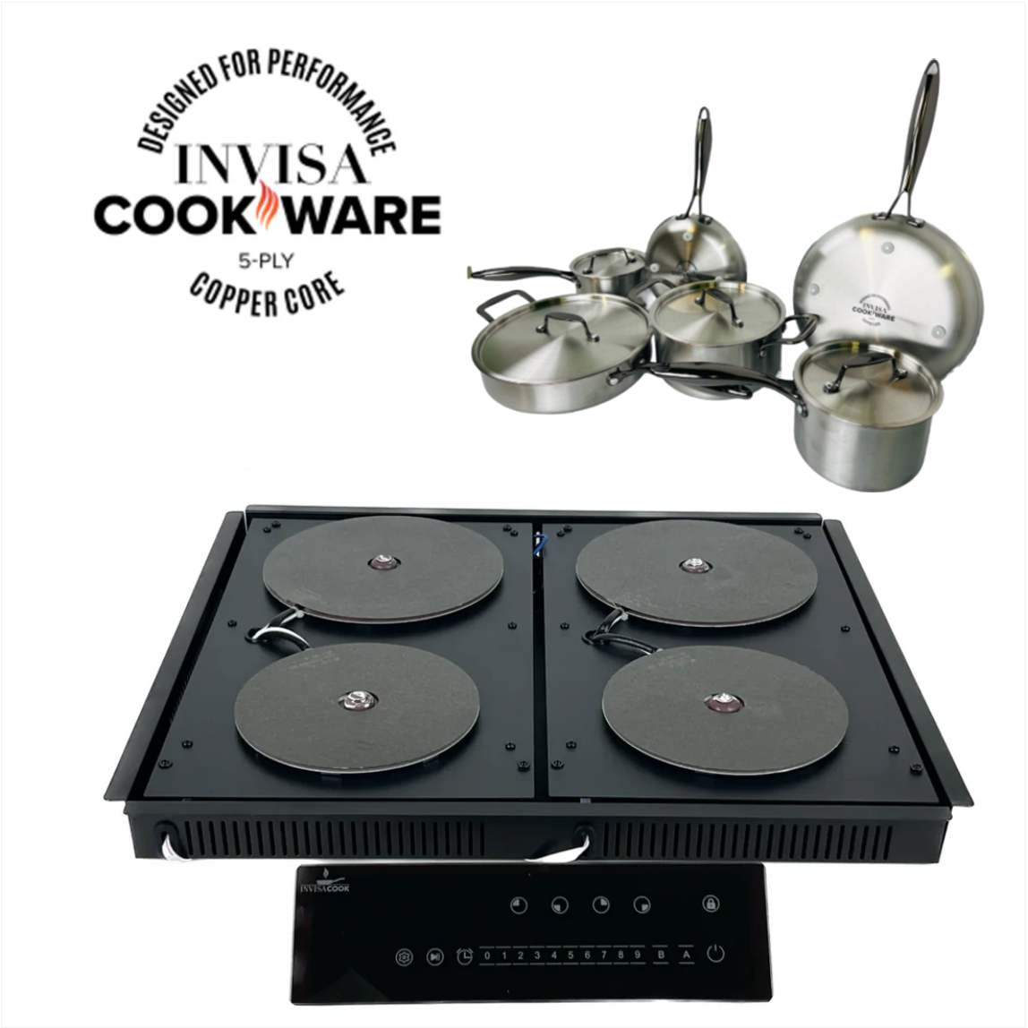 Invisacook 4 Burner 220 V + 10 Piece Pan Set