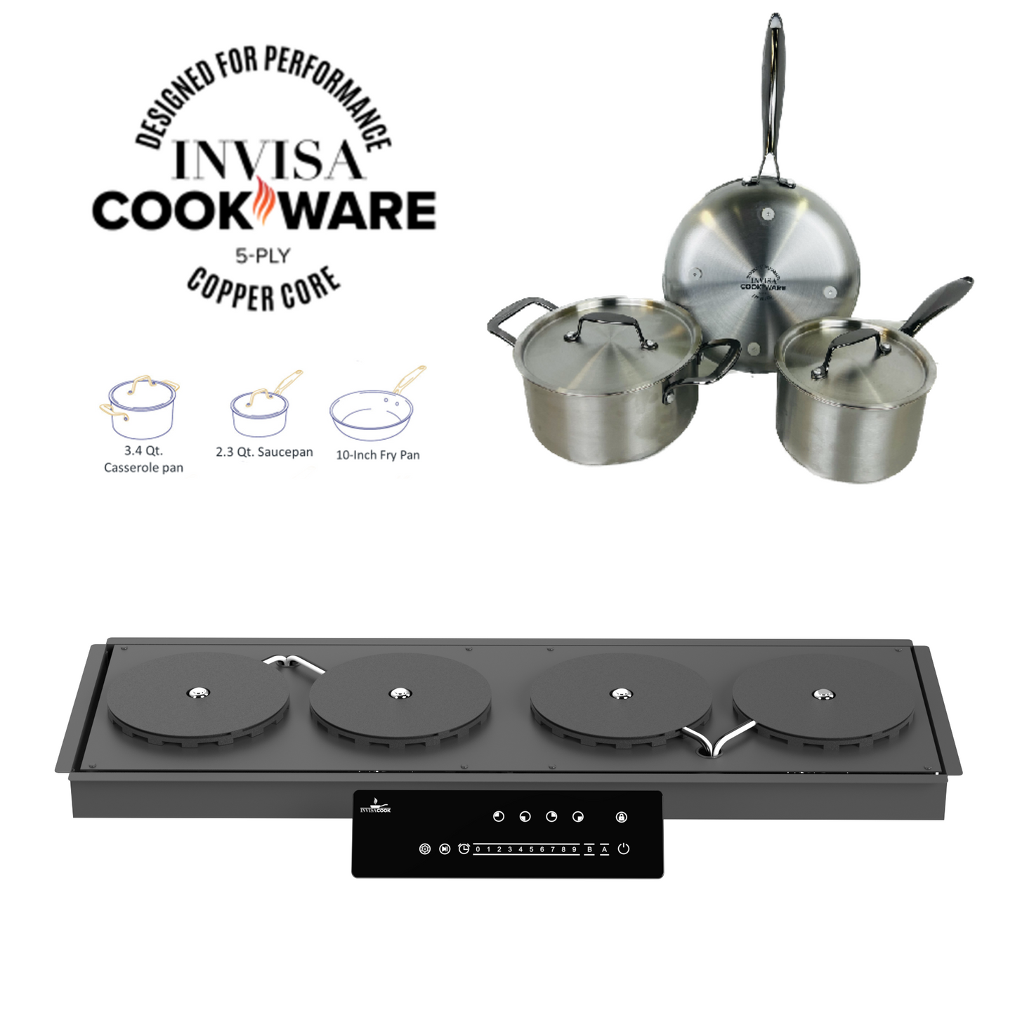 Invisacook 4 Burner Galley 220 V + 5 Piece Pan Set